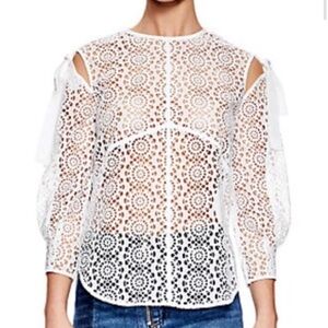 Sandro Paris Ernesto Eyelet Broderie Anglaise Blouse in Blanc - NWT